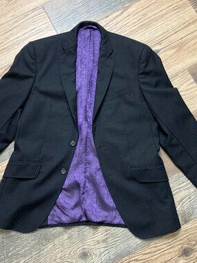 Ted Baker Blazer Mens 36 S Black/Purple Wool Pin Stripe Endurance Paisley Lining